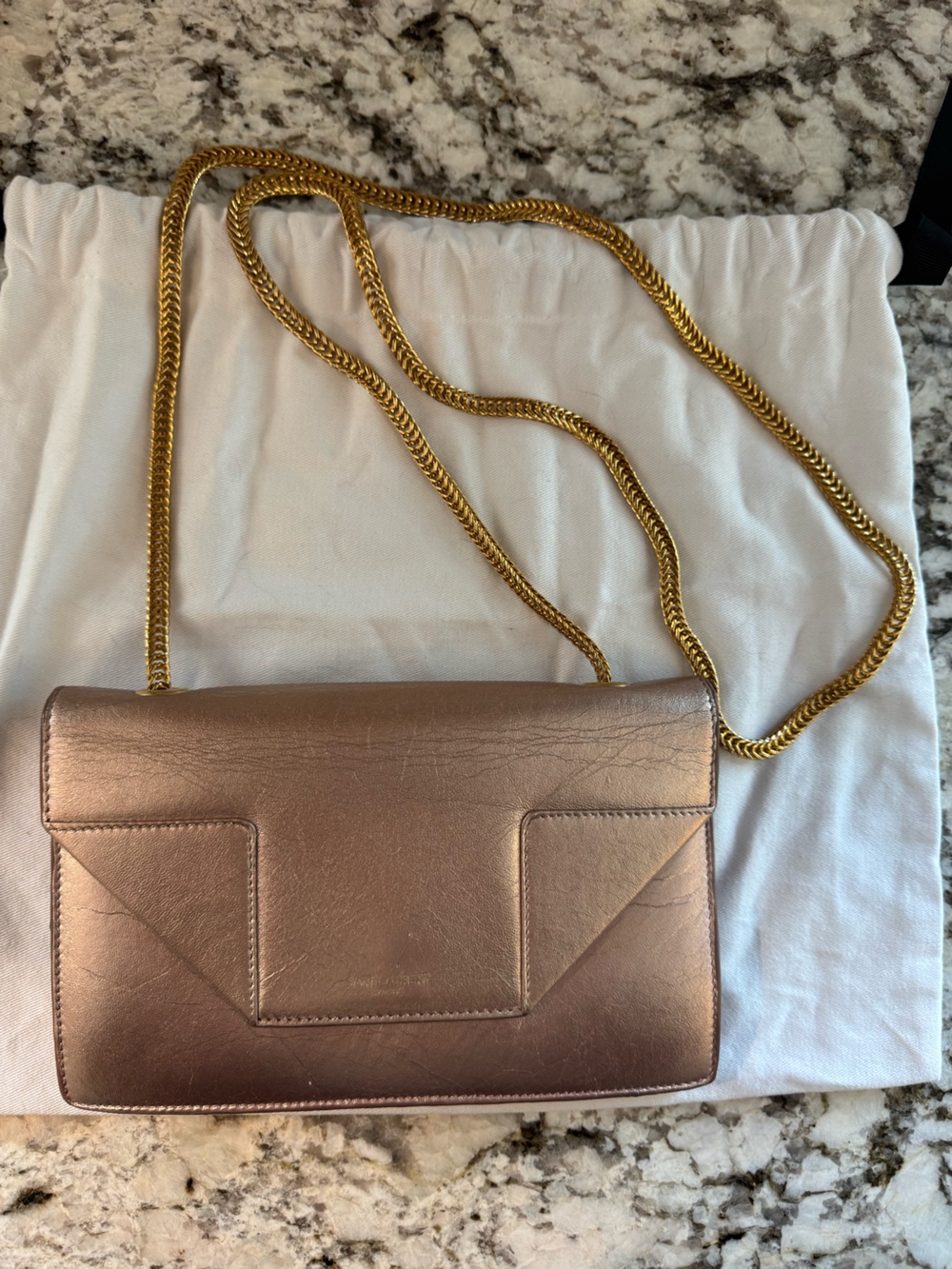 Yves Saint Laurent Metallic Rose Crossbody Bag with Gold Chain